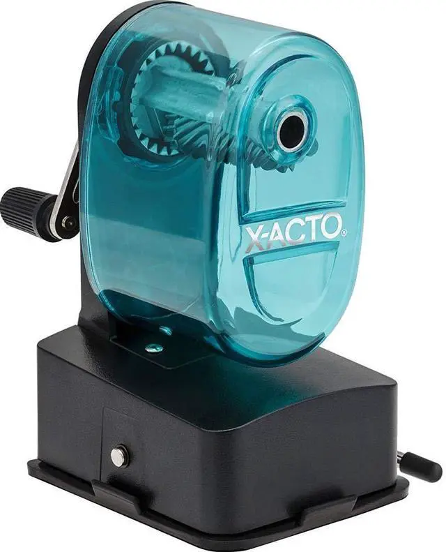 Main image of 2012687-BLU Bulldog Vacuum Wall Mount Manual Pencil Sharpener, Blue, See-through Receptacle, Affix to Any Nonporous Surface, X-ACTO Hardened Helical Cutter