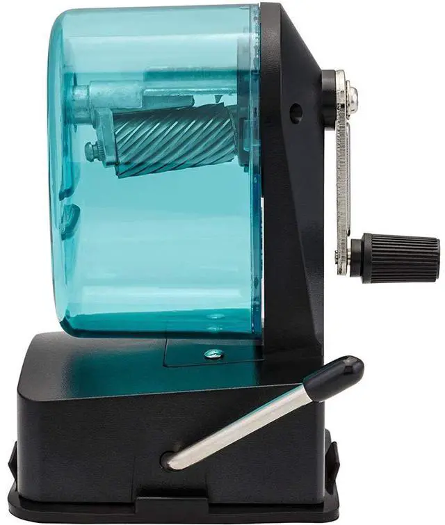 Alt view image 2 of 3 - 2012687-BLU Bulldog Vacuum Wall Mount Manual Pencil Sharpener, Blue, See-through Receptacle, Affix to Any Nonporous Surface, X-ACTO Hardened Helical Cutter