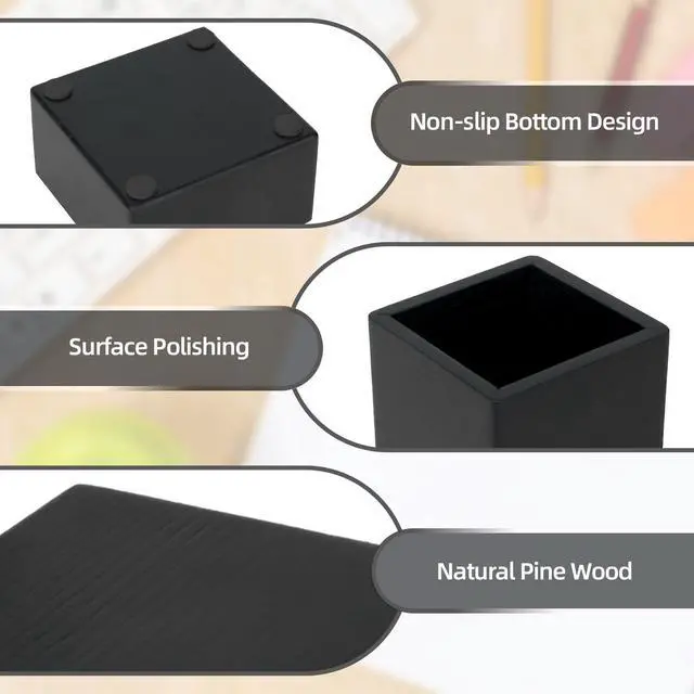 Alt view image 4 of 6 - 3 PCS Black Wooden Desk Organizer Set Pine Wood Office Desk Accessories with Pen Holder, Paperclip Storage and Sticky Note Holder, Wood Grain Clear, Ideal Gift for Office and Family (Black)