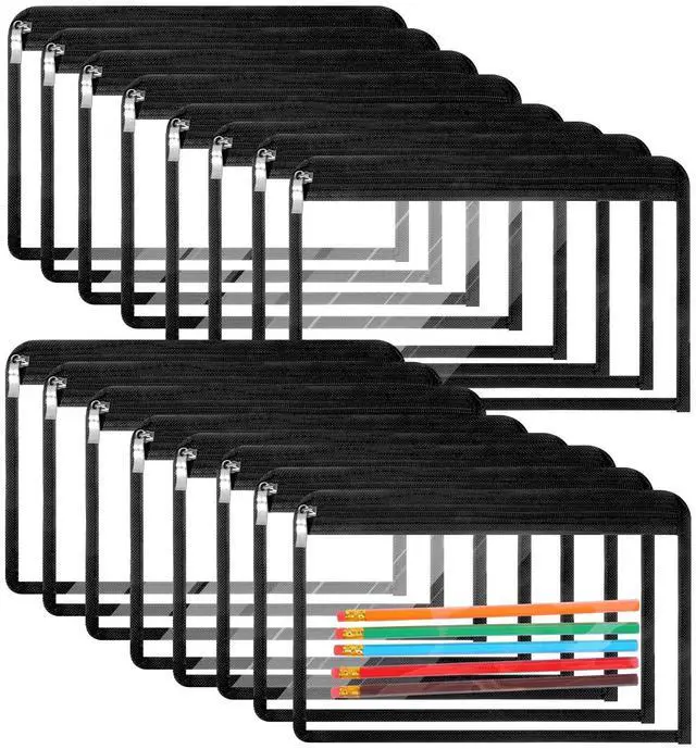Main image of 16 Pieces Clear Zipper Pouches Pencil Pouches PVC Makeup Pouch Envelopes Folder Storage Multi Purpose Pouch Document File Organization Bags, Office Supplies (Black Edging, 11.5 x 7.5 Inches)