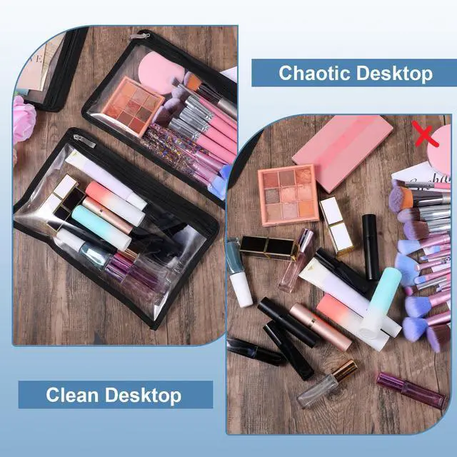 Alt view image 4 of 7 - 16 Pieces Clear Zipper Pouches Pencil Pouches PVC Makeup Pouch Envelopes Folder Storage Multi Purpose Pouch Document File Organization Bags, Office Supplies (Black Edging, 11.5 x 7.5 Inches)