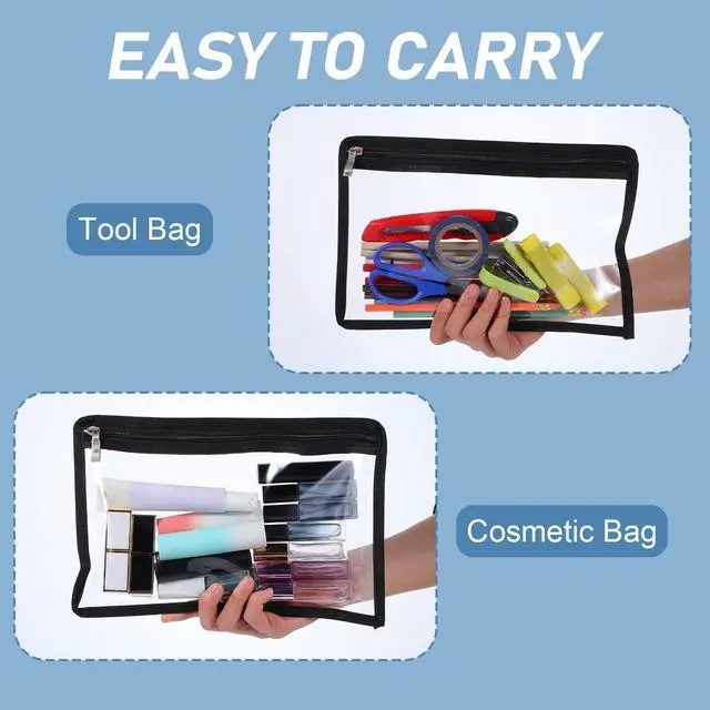 Alt view image 6 of 7 - 16 Pieces Clear Zipper Pouches Pencil Pouches PVC Makeup Pouch Envelopes Folder Storage Multi Purpose Pouch Document File Organization Bags, Office Supplies (Black Edging, 11.5 x 7.5 Inches)