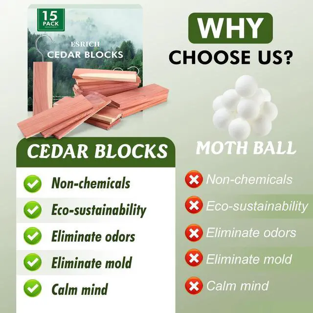 Alt view image 7 of 7 - Cedar Blocks for Clothes Storage,15 Pack with Metal Hooks,100% Natura Cedars Wood for Closets,Cedars Planks with Sandpaper,Cedar Chips for Closets and Drawers