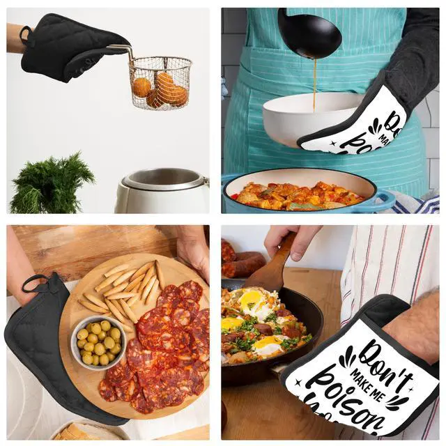 Alt view image 5 of 6 - Funny Pot Holders with Pockets, Don't Make Me Poison You Pot Holders Heat Resistant Oven Mitts Hot Pads for Kitchen Baking Cooking,Potholders for Kitchens