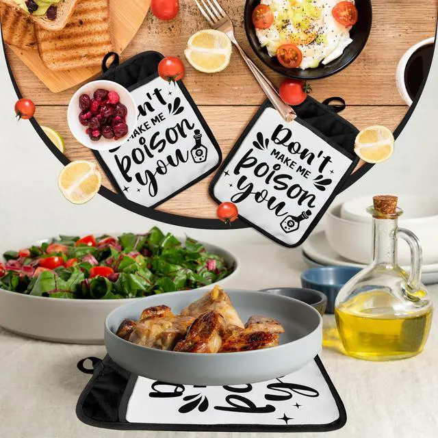 Alt view image 6 of 6 - Funny Pot Holders with Pockets, Don't Make Me Poison You Pot Holders Heat Resistant Oven Mitts Hot Pads for Kitchen Baking Cooking,Potholders for Kitchens