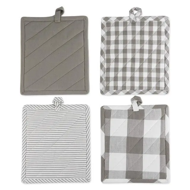Alt view image 2 of 7 - Gingham Check Kitchen Collection, Gray, Potholder Set