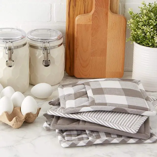 Alt view image 4 of 7 - Gingham Check Kitchen Collection, Gray, Potholder Set