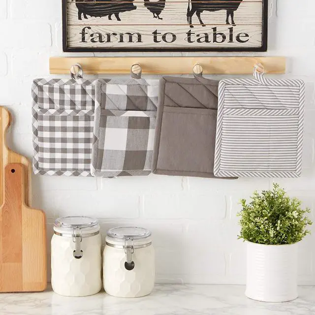 Alt view image 5 of 7 - Gingham Check Kitchen Collection, Gray, Potholder Set