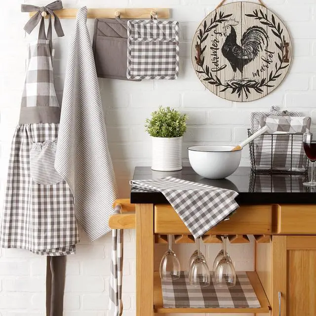Alt view image 7 of 7 - Gingham Check Kitchen Collection, Gray, Potholder Set