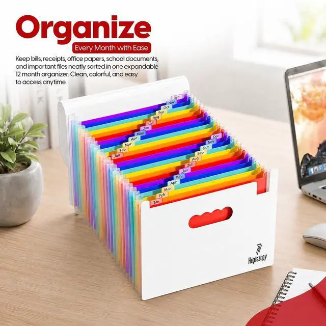 Alt view image 2 of 7 - Plastic Accordion File Organizer, 26 Pockets Expandable File Folder Organizer, A4 Letter Size Filing Organizer with Colorful Tabs, Elastic Cord, 60 Paper Clip, Label & Stickers for Office School Home