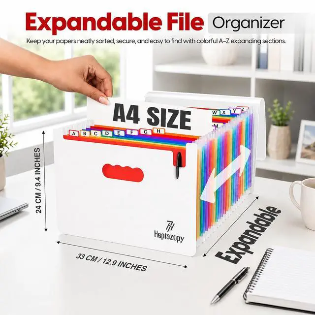 Alt view image 3 of 7 - Plastic Accordion File Organizer, 26 Pockets Expandable File Folder Organizer, A4 Letter Size Filing Organizer with Colorful Tabs, Elastic Cord, 60 Paper Clip, Label & Stickers for Office School Home