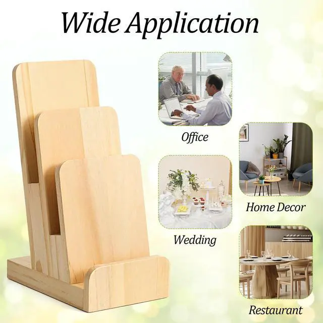 Alt view image 7 of 7 - 2 Pcs 3-Tier Pine Wood Pamphlet Display Stand, 3 x 4 x 10 Inch Pine Wood Literature Holder Wooden Trifold Flyer Display Stand for Menu, Magazine, Pamphlet, Booklets