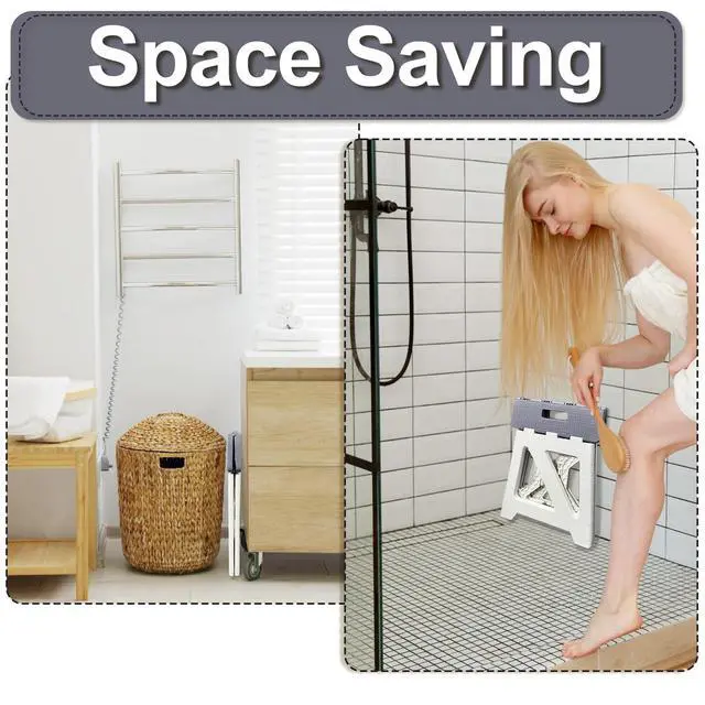 Alt view image 5 of 7 - Shower Stool for Shaving Legs, 1 Pack Foot Rest Folding Stool Step to Shave Legs Shaving for Inside Shower Foldable Small Waterproof Plastic Corner Gray White