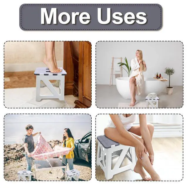 Alt view image 6 of 7 - Shower Stool for Shaving Legs, 1 Pack Foot Rest Folding Stool Step to Shave Legs Shaving for Inside Shower Foldable Small Waterproof Plastic Corner Gray White