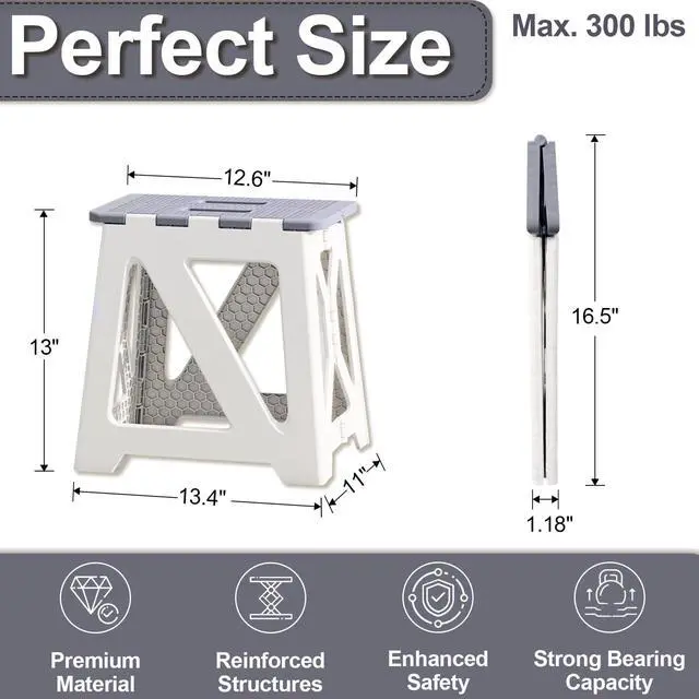 Alt view image 7 of 7 - Shower Stool for Shaving Legs, 1 Pack Foot Rest Folding Stool Step to Shave Legs Shaving for Inside Shower Foldable Small Waterproof Plastic Corner Gray White