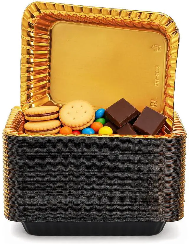Main image of 100Pcs Disposable Food Tray, 7.5x5.5 Gold Appetizer Platter