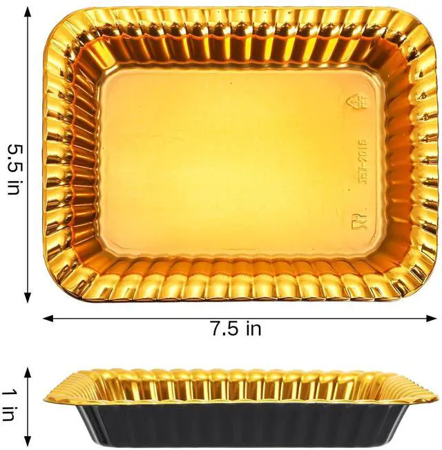 Alt view image 2 of 7 - 100Pcs Disposable Food Tray, 7.5x5.5 Gold Appetizer Platter