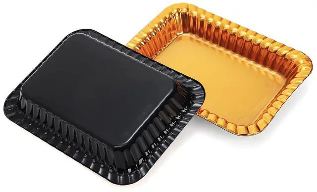 Alt view image 4 of 7 - 100Pcs Disposable Food Tray, 7.5x5.5 Gold Appetizer Platter