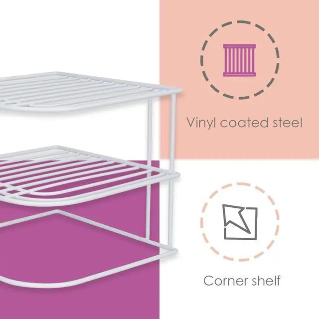 Alt view image 4 of 7 - Home Basics 3-Tier Kitchen Corner Counter Shelf and Cabinet Organizer Heavy Duty Wire Shelf in White