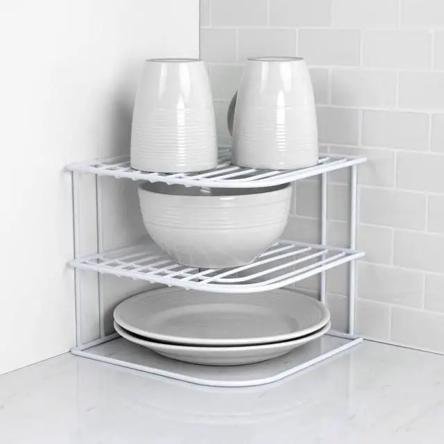 Alt view image 7 of 7 - Home Basics 3-Tier Kitchen Corner Counter Shelf and Cabinet Organizer Heavy Duty Wire Shelf in White