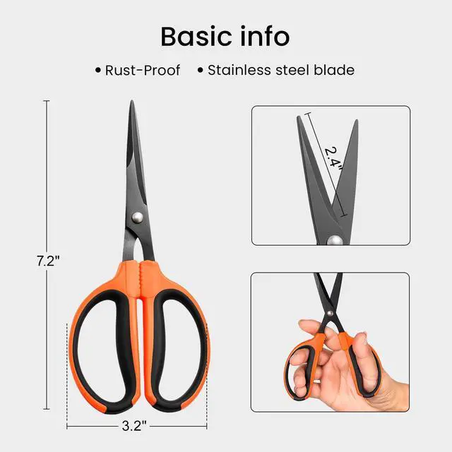 Alt view image 2 of 7 - 3 Packs Trimming Scissors Teflon Coated Non Stick Blades Pruning Shears Gardening Hand Pruning Snips with Straight Stainless Steel Precision Blade
