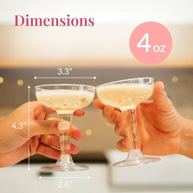 Alt view image 3 of 6 - 24 Clear Plastic Coupe Glasses 4oz - Disposable Plastic Cocktail Cups, Martini Glasses, Margarita Glass, Champagne Glass for Parties, Cinco de Mayo, Taco Party, Weddings Decorations