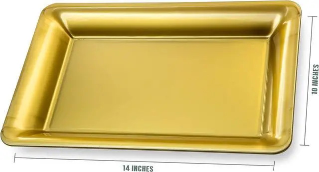 Alt view image 2 of 6 - Plastic Serving Tray Set, Hard Plastic Serving Platters for Serving Food, Gold Serving Trays for Parties, Weddings, Food Trays for Party Buffet, Dessert Tables, 10" x 14", 6 Pack