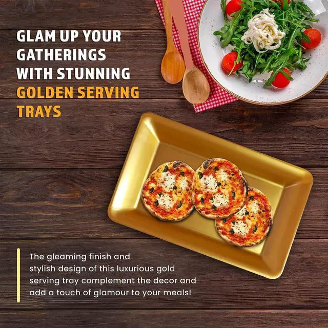 Alt view image 4 of 6 - Plastic Serving Tray Set, Hard Plastic Serving Platters for Serving Food, Gold Serving Trays for Parties, Weddings, Food Trays for Party Buffet, Dessert Tables, 10" x 14", 6 Pack