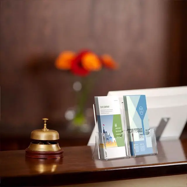 Alt view image 6 of 7 - Acrylic Brochure Holder for 4 Trifold Pages, 50% Thicker Countertop Acrylic Literature Holder Plastic Flyer Display Stand for Magazine, Pamphlet, Booklets, Menu, Journals, 2 Pack