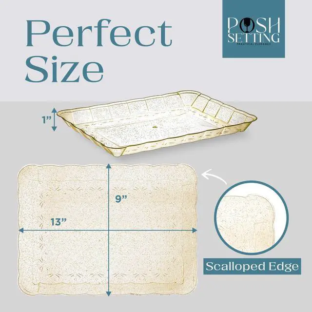 Alt view image 4 of 7 - Glitter Gold Serving Trays for Party, 9x13 Plastic Platters & Food Trays