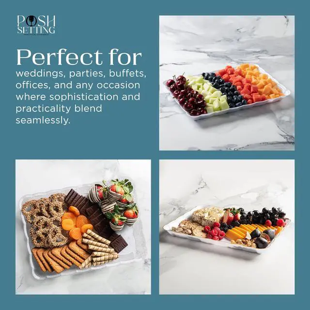 Alt view image 5 of 7 - Glitter Gold Serving Trays for Party, 9x13 Plastic Platters & Food Trays