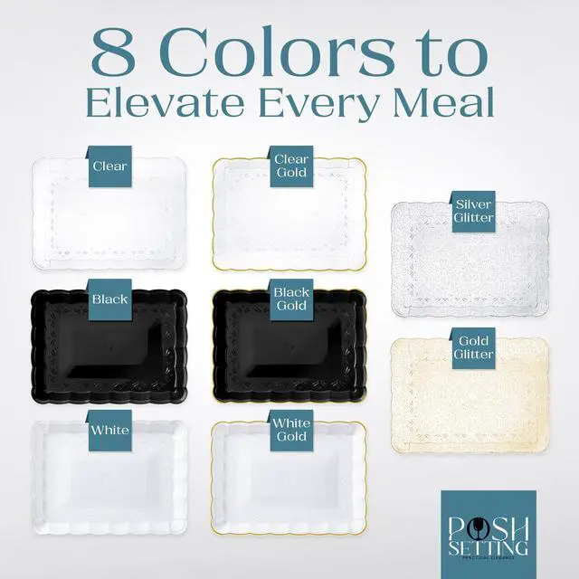 Alt view image 7 of 7 - Glitter Gold Serving Trays for Party, 9x13 Plastic Platters & Food Trays