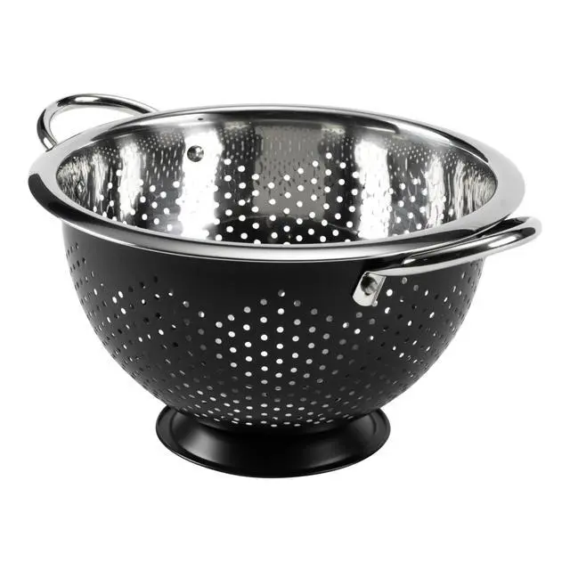 Alt view image 4 of 6 - Colander Premium Stainless Steel Construction with Handles and Elevated Pedestal Foot, 5-Quart, Black