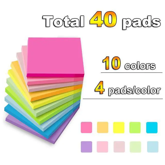 Alt view image 2 of 7 - (40 Pads) Sticky Notes 3x3 in,Bright Colors Notepads,Colorful Stickies,Super Sticking Power,Memo Note Pads,Post on Windows Doors,Office,School,Strong Adhesive,Recyclable,Easy to Write on,Hold Well