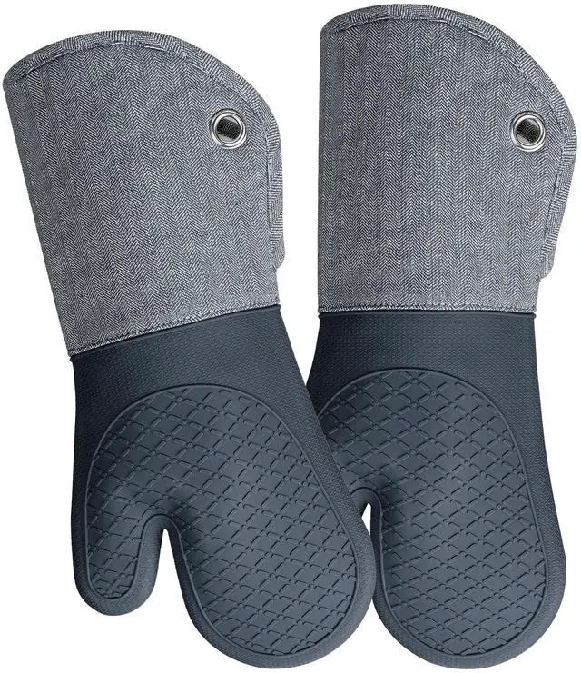 Main image of Professional Microwave Silicone Oven Mitts one Pair, Kitchen Mitten Set for Heat Resistant with 500 Degrees, Kitchen Gloves Pot Holder for BBQ Cooking Baking (Gray)