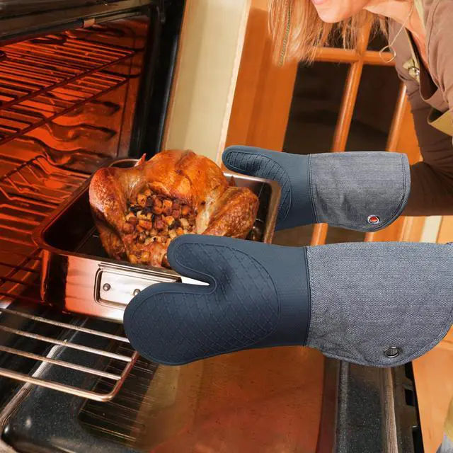 Alt view image 7 of 7 - Professional Microwave Silicone Oven Mitts one Pair, Kitchen Mitten Set for Heat Resistant with 500 Degrees, Kitchen Gloves Pot Holder for BBQ Cooking Baking (Gray)