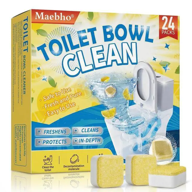 Main image of Toilet Bowl Cleaner Tablets Lots of Foam Deodorizer & Septic Safe, Odor Eliminator, Stain Remover for Long-Lasting Freshness,No Harsh Chemicals, Fresh Lemon Scent 24 Pack