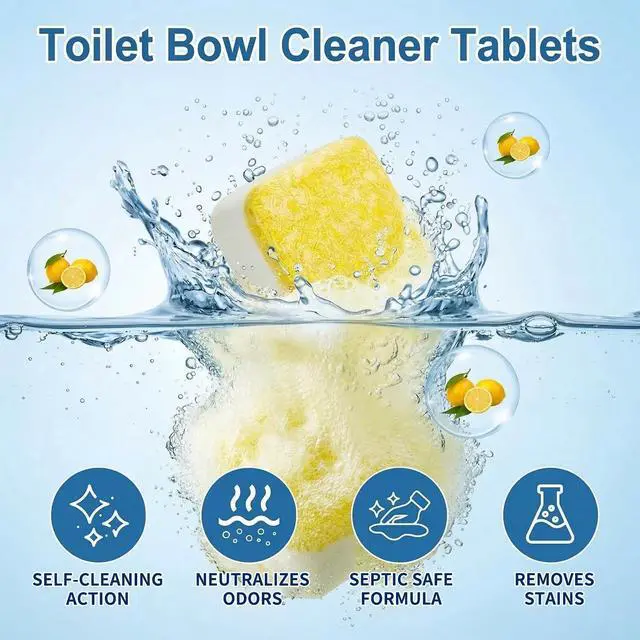 Alt view image 3 of 7 - Toilet Bowl Cleaner Tablets Lots of Foam Deodorizer & Septic Safe, Odor Eliminator, Stain Remover for Long-Lasting Freshness,No Harsh Chemicals, Fresh Lemon Scent 24 Pack