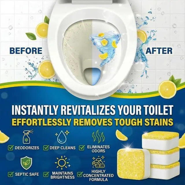 Alt view image 4 of 7 - Toilet Bowl Cleaner Tablets Lots of Foam Deodorizer & Septic Safe, Odor Eliminator, Stain Remover for Long-Lasting Freshness,No Harsh Chemicals, Fresh Lemon Scent 24 Pack