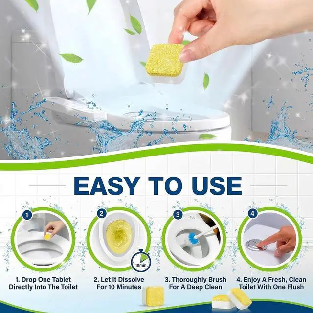 Alt view image 6 of 7 - Toilet Bowl Cleaner Tablets Lots of Foam Deodorizer & Septic Safe, Odor Eliminator, Stain Remover for Long-Lasting Freshness,No Harsh Chemicals, Fresh Lemon Scent 24 Pack