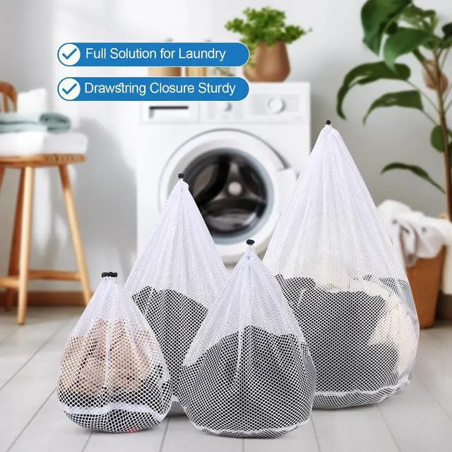 Alt view image 3 of 7 - 4Pcs Mesh Laundry Bags Washing Machine Mesh Wash Bags for Clothes,Underwear,Lingerie, Bed Linen with Drawstring Closure Sturdy(4 Size)