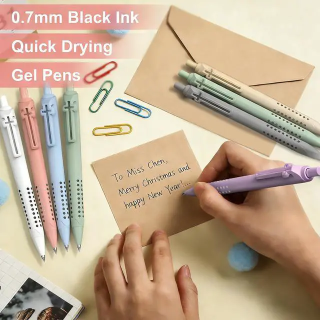 Alt view image 4 of 7 - 6 Pack Bible Journaling Gel Pens, 0.7mm Black Ink Retractable with Cross Clip,Smooth Writing, Christian Gifts for Men Women, Religious School & Office Supplies(Morandi)