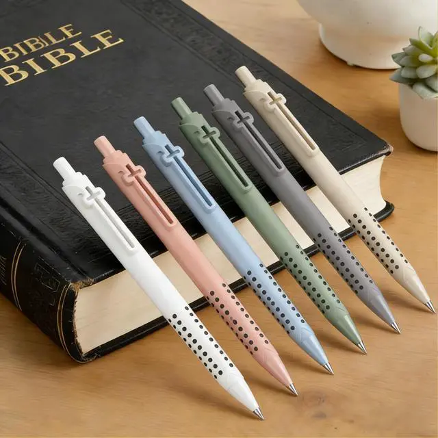 Alt view image 6 of 7 - 6 Pack Bible Journaling Gel Pens, 0.7mm Black Ink Retractable with Cross Clip,Smooth Writing, Christian Gifts for Men Women, Religious School & Office Supplies(Morandi)