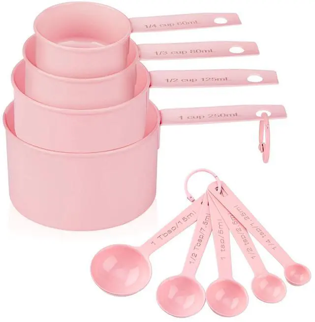 Main image of Measuring Cups and Spoons Set of 9, Stainless Steel Measuring cup for Cooking and Baking, Measuring spoons for Dry and Liquid Ingredients (Pink)