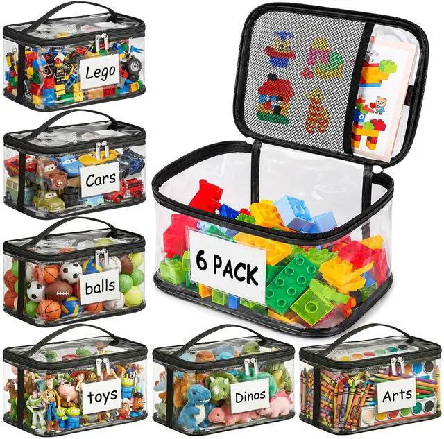 Main image of Clear Storage Bags, 6 Pack - Zippered Small Organizers For Toys, Puzzles, Blocks, Craft Supplies, Durable Puzzle Zipper Case Containers for Organizing, Travel, Seasonal, Kids Room Bag Organizer