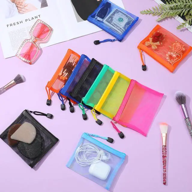 Alt view image 5 of 7 - 28 Pcs Mini Mesh Zipper Pouch, Visible Small Zipper Pouch, Small Pouches for Coin Purse Bulk, Colorful Nylon Makeup Organizer for Travel & Home (5.12 x 4 Inch)