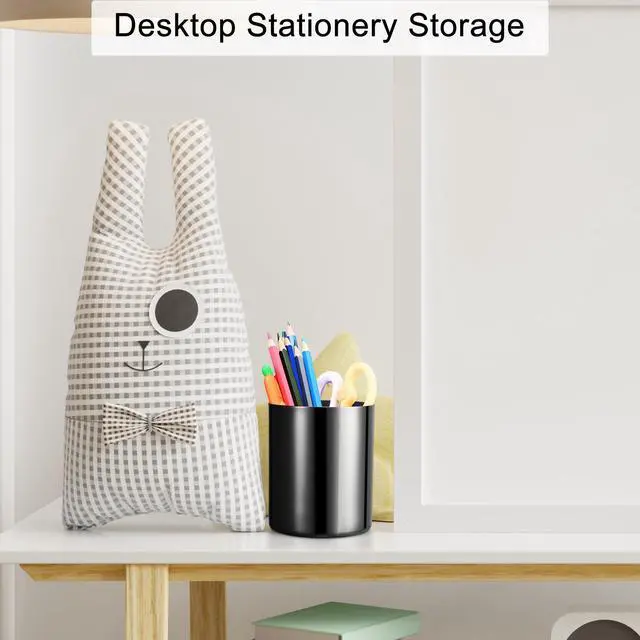 Alt view image 2 of 5 - Black Stainless Steel Pen Holder1.2mm Thick 304 Steel, Vacuum Plated Fade-Proof Desk Organizer for Stationery & Makeup Brushes(Set of 2)