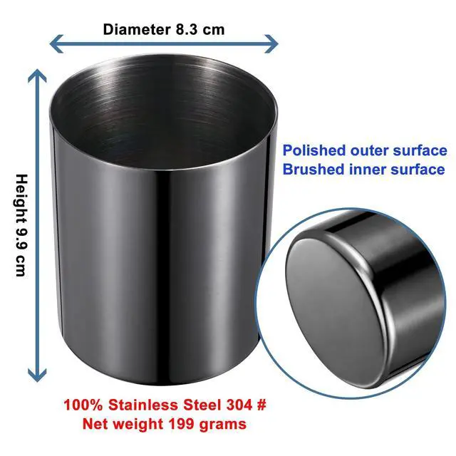 Alt view image 5 of 5 - Black Stainless Steel Pen Holder1.2mm Thick 304 Steel, Vacuum Plated Fade-Proof Desk Organizer for Stationery & Makeup Brushes(Set of 2)