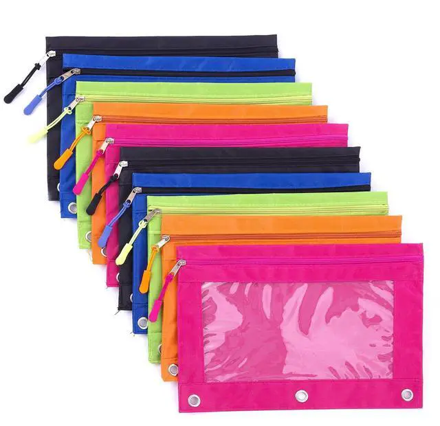 Main image of Pencil Pouch for 3 Ring Binder, Large Pencil Case with Clear Window, Metal Zipper Binder Pencil Pouches Fit Standard Binders, Durable Organizer for Office School Supplies 10Pack