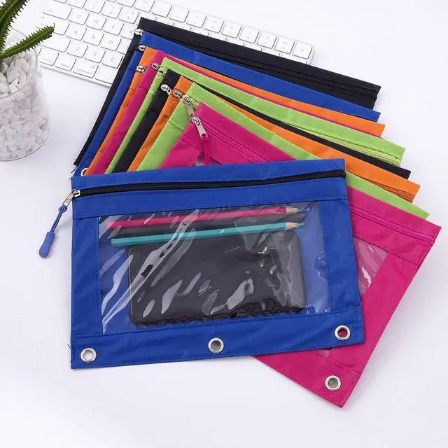 Alt view image 4 of 6 - Pencil Pouch for 3 Ring Binder, Large Pencil Case with Clear Window, Metal Zipper Binder Pencil Pouches Fit Standard Binders, Durable Organizer for Office School Supplies 10Pack